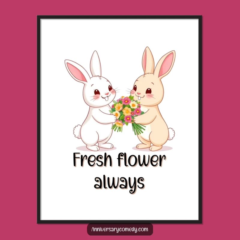Funny Bunny Flower Poster - Cute Garden Wall Art Gift
