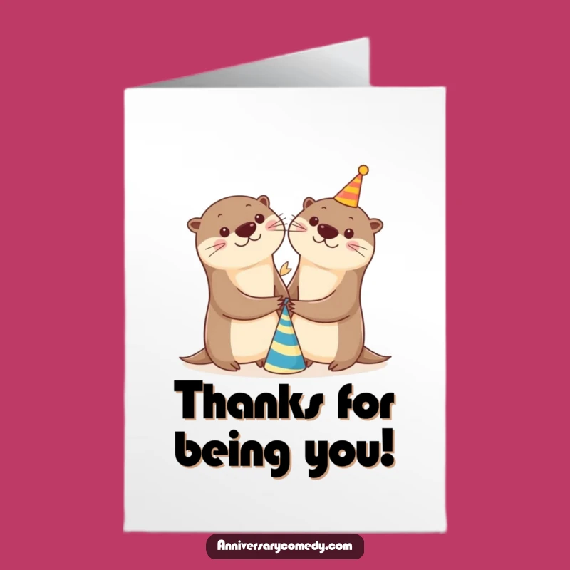 Free Printable Otter Thank You Card: Cheerful Otters Holding Hands Expressing Gratitude